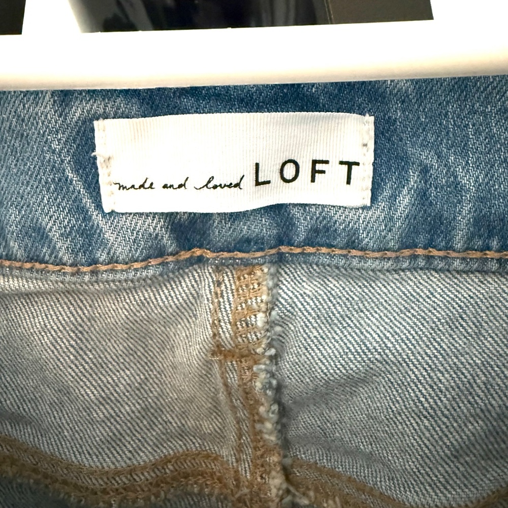 Loft High Rise Straight Cropped Jeans Raw Hem, Size 12/31 - Picture 5 of 12